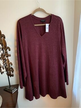 NWT-LANE BRYANT PLUS SIZE 26/28W PULLOVER BURGUNDY TUNIC